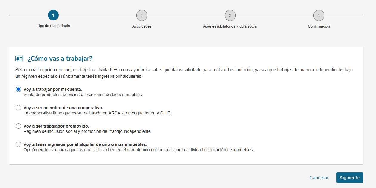 Simulador de monotributo